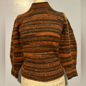 Veronica Beard Lumina Crewneck Pullover Stripe Orange Black Sweater Wool XS